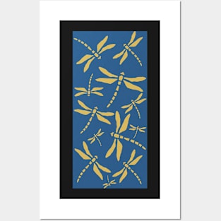 Dragonflies on a blue background Posters and Art